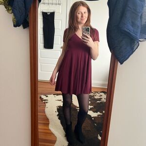 Tyche V-Neck Burgundy T-Shirt Dress
